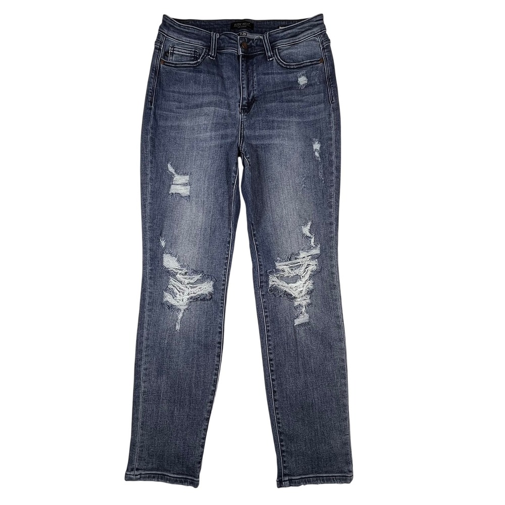 Judy Blue Boyfriend Jeans Womens 9/29 (Fits 30x29) Blue Distressed Relaxed - Picture 4 of 16